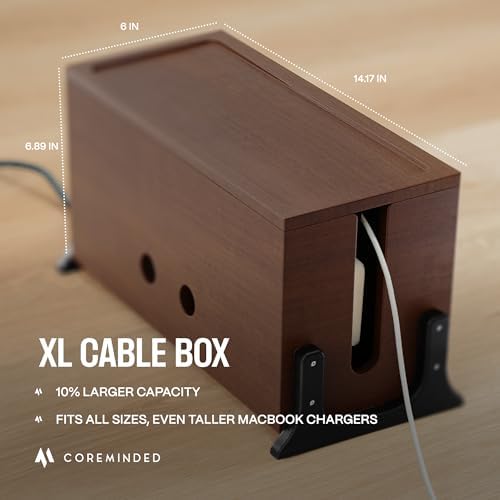 COREMINDED Extra Large Cable Management Box, Wood Cord Hider Box & Organizer for Power Strip, TV Wires & Desk Cable Storage - Image 2