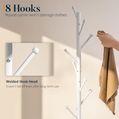 Yoobure Coat Rack Freestanding with Natural Marble Base - Coat Tree with 8 Hooks Heavy Duty Coat Hanger Stand, Metal Coat Rack Stand for Jacket, Hat, Clothes & Bag, Hall Tree Hat Rack for Entryway - Image 4