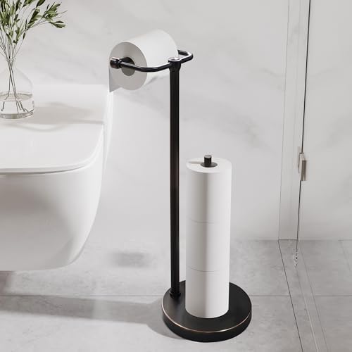 RARXTR Toilet Paper Holder Stand, Post Pivoting Design Free Standing Toilet Paper Holder with Storage for 4 Rolls, 304 Stainless Steel Tissue Holder with Reserve, Heavy-Duty Base (Oil Rubbed Bronze) - Image 2