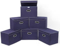 STOREONE Fabric Storage Cube Bins Foldable Organizer Container Collapsible Basket with Lids and Metal Handles, for Home, Bedroom, Closet 6 Pcs (Navy Blue) by STOREONE