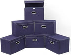 STOREONE Fabric Storage Cube Bins Foldable Organizer Container Collapsible Basket with Lids and Metal Handles, for Home, Bedroom, Closet 6 Pcs (Navy Blue) by STOREONE