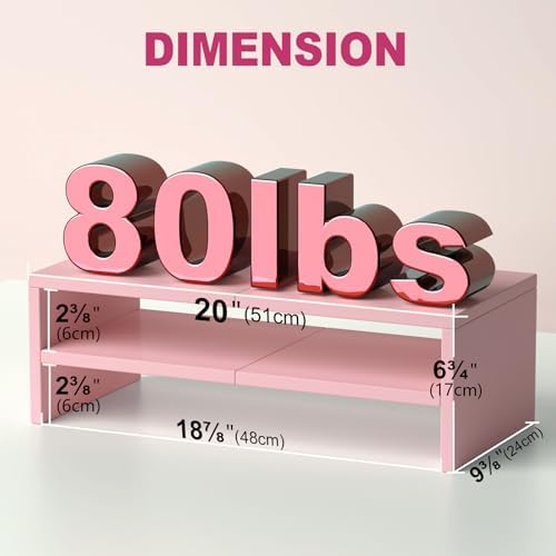 DS502P TEAMIX 20 inch Pink Monitor Riser Stand - 2 Tiers, Wood Desktop Bookshelf - Image 3