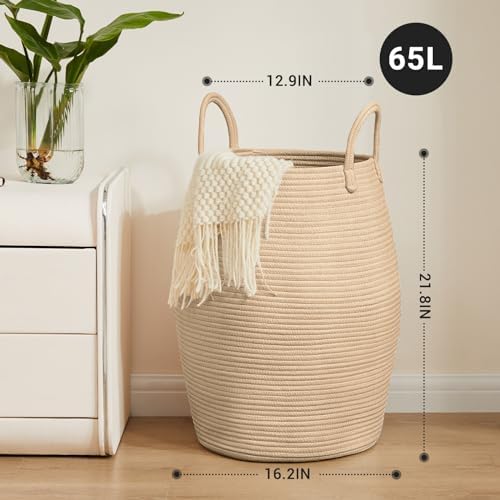 Large Laundry Hamper Basket 65L Woven Blanket Basket, Brown - Image 5