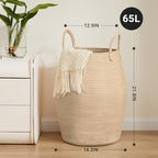 Large Laundry Hamper Basket 65L Woven Blanket Basket, Brown - Image 5