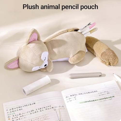 KOKUYO Plush Animal Pencil Holder with Tail Pouch for Storage, Raccoon - Image 3