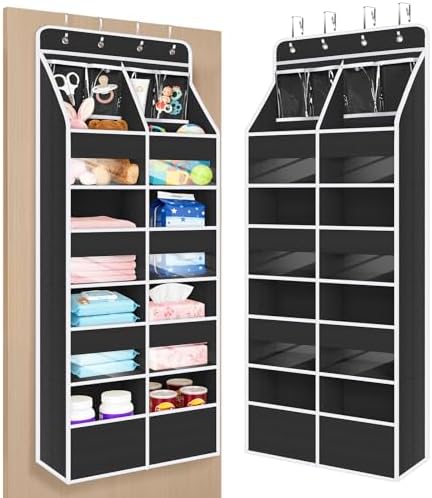 Univivi Upgraded Over the Door Organizer for Baby Nursery, Black, 5-Shelf by Univivi