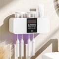 Smart Wall-Mounted Toothbrush Holder with Solar Charging, 4 Brush Slots & 2 Cup, Multi-Function Electric Toothbrush Organizer with Built-in Dryer for Home Bathroom (White - 2 Cups) by WREWING