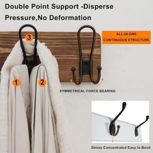 SKOLOO Coat Rack Wall Mount, Solid Wood Wall Mounted Coat Rack with Hooks, 24 Inch Wooden Coat Hooks for Wall, Rustic Entryway Hallway Organizer, Pre-Assembled, Wood Brown - Image 5