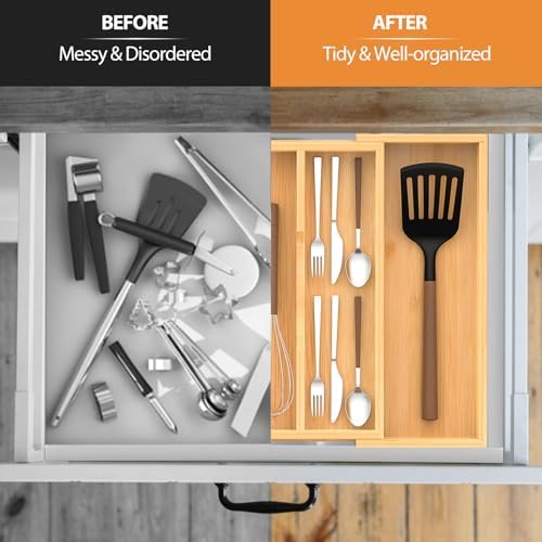Bamboo Kitchen Utensil Drawer Organizer,Expandable Cutlery Tray - Image 3