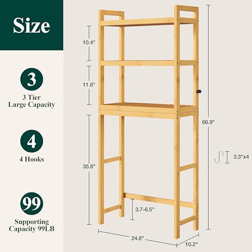 Smiry Bamboo Over The Toilet Storage Cabinet, 3 Tier, Natural - Image 2