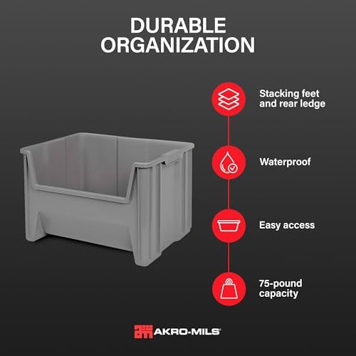 Akro-Mils Stak-N-Store Stackable Storage Bins, 15"x20"x12-1/2, Grey, 3pk - Image 3