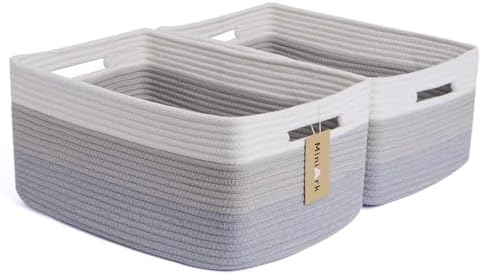 MiniArk Large Storage Baskets for Shelves, 17 x 13 x 7.5” Closet Organizers Bins for Clothes Blanket Towels, Baby Nursery, Toy Baskets Box, Woven Rope Baskets, 2 Packs Gradient Grey by MiniArkStorageBasketsHome