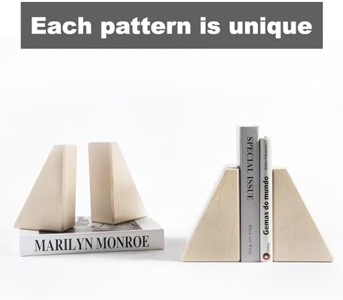 Marble Bookend for Heavy Books, Decorative Bookends for Shelves, Durable and Heavy-Duty Book End for Hardback Books & CDS, Unique Book Stopper & Holder, Sunny Golden, Set of 2 - Image 3