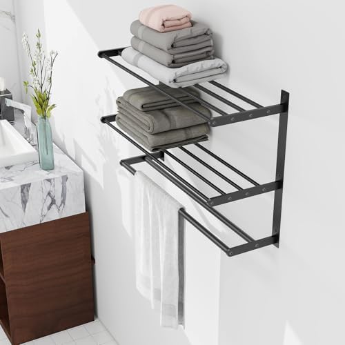 Bethom Bathroom Towel Rack with 2 Bars, 24 Inch Towel Shelf, Matte Black - Image 2