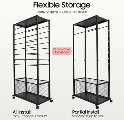 Double-Sided 16-Layer Ribbon Holder Organizer Rack with Wheels Floor Standing Wrapping Paper Display Shelf for Florist Craft Room Cake Shop, 110lbs Load-Bearing Capacity - Image 4