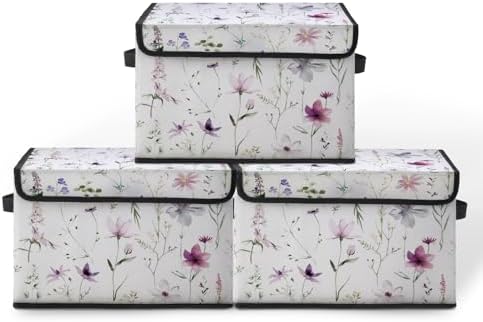 Stackable Storage Bins with Lids,Closet Organizers Fabric Box for Home and Office,Blanket Clothes Organizers,Under Bed Storage Containers 3 Pack by BestSellers