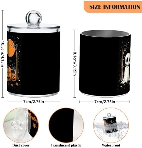 Fustylead 4 Pack Happy Halloween Skull Ghost Pumpkin on Black Background Plastic Apothecary Jar Set for Cotton Swab, Ball, Pad, Floss, Qtip Holder Dispensers for Bathroom Storage Organizer - Image 2