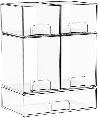 Yieach 5 Set Clear Stackable Storage Drawers and Acrylic Drawer Organizer,BPA Free Baby Bottle Organizer for Countertop and Bottle Station Organizer for Breast Pump Parts,Pacifier and Baby Accessories by Yieach