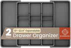 Black Expandable Utensil Drawer Organizer 2 Pack, Adjustable 13” to 22.4”, 5 Compartment Silverware Organizer for Kitchen Utensils, Spatulas, Cutlery, and Tools, Easy to Clean, Durable, and BPA-Free by BAKK%C3%8BNMASTER
