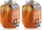 1 Gallon Drink Dispenser with Spigot 18/8 Stainless Steel – Airtight & Leakproof Glass Sun Tea Jar with Anti-Rust Lids, Beverage Dispenser for Parties - Laundry Detergent Holder (Pack of 2) by HomeFeel