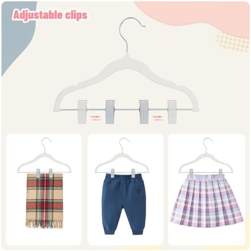 ManGotree 11.8'' Baby Velvet Hangers with Adjustable Clips 28 Pack White - Image 4