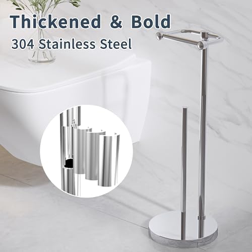 RARXTR Toilet Paper Holder Stand, Post Pivoting Design Free Standing Toilet Paper Holder with Storage for 4 Rolls, SUS304 Stainless Steel Tissue Holder with Reserve, Heavy-Duty Base (Chrome) - Image 6