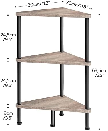 HOOBRO Corner Shelf Stand, Industrial 3-Tier Wall Corner Bookshelf with Metal Frame, Plant Display Shelf, Bookcase for Small Spaces, Living Room, Greige and Black BG30CJ01 - Image 3