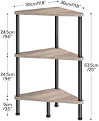 HOOBRO Corner Shelf Stand, Industrial 3-Tier Wall Corner Bookshelf with Metal Frame, Plant Display Shelf, Bookcase for Small Spaces, Living Room, Greige and Black BG30CJ01 - Image 3