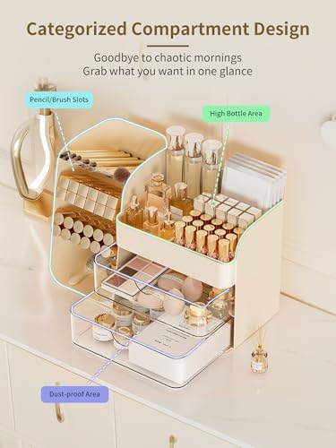 Booklov Small Makeup Organizer for Vanity Countertop, Cream - Image 3