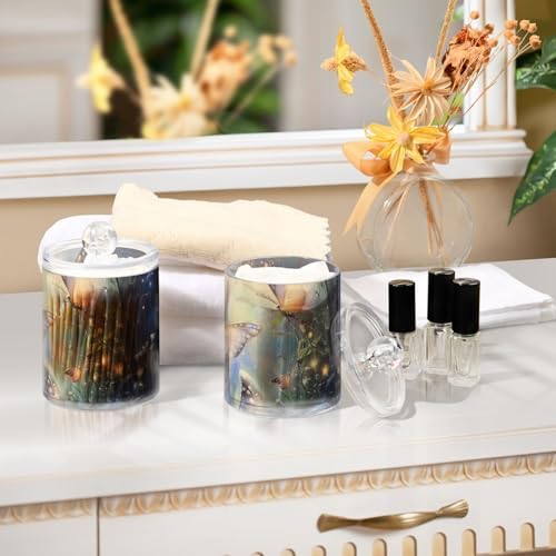 Fustylead 4 Pack Magic Butterflies and Fireflies Qtip Holder Dispensers for Cotton Swab, Ball, Round Pads, Floss, Plastic Apothecary Jar Set for Bathroom Canister Storage - Image 6