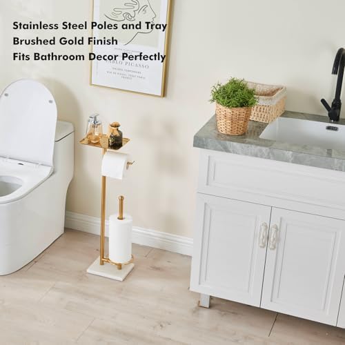Toilet Paper Holder with Tray At the Top, Sturdy Marble Base No Wobby, Holding Extra 3 Toilet Paper Rolls As Spare Use, Freestanding No Drilling (Gold) - Image 6