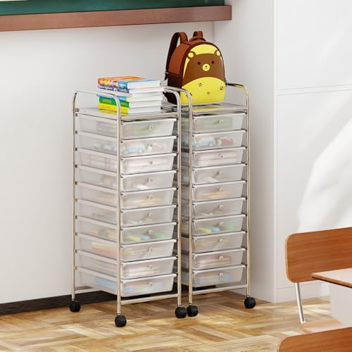 Giantex Rolling Storage Cart with 10 Drawers, Utility Cart with Tabletop, Drawer Organizer with Wheels for Craft Art Paper Tool, Mobile Organization & Sorting for Office Home School School Supplies - Image 4