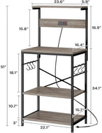 SUPERJARE Kitchen Bakers Rack with Power Outlet, Coffee Bar Table 4 Tiers, Kitchen Microwave Stand with 6 S-shaped Hooks, Kitchen Storage Shelf Rack for Spices, Pots and Pans - Greige - Image 7
