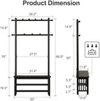 AQIMUELE Coat Rack with Shoe Storage, Wooden Hall Tree with Bench, 11 Hooks and 2-Tier Storage Shelves, 3-in-1, Entryway Bench with Coat Rack (31.5"-Deep Black) - Image 2