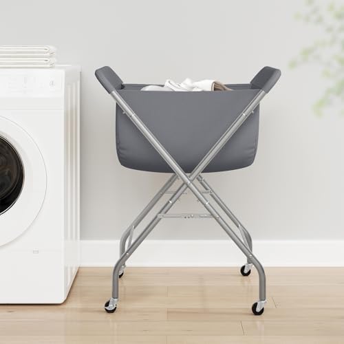 ELYKEN Laundry Basket with Wheels, Collapsible Laundry Hamper, Gray - Image 2