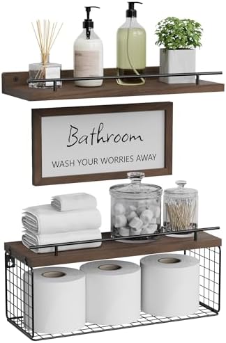 WOPITUES Floating Shelves for Bathroom Decor Art, Rustic Brown by WOPITUESOfficial