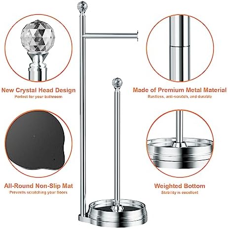 KASUNTO Toilet Paper Holder for Bathroom, Heavy Weighted Metal Free Standing Toilet Paper Holder Stand with Crystal Ball, Toilet Paper Roll Stand for Bathroom Accessories （Polished Chrome） - Image 3