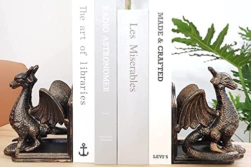 Book Ends - Decorative Book Stopper - Shelves Bookend Support Holder, Unique Dragon Design, Heavy Duty Set 2 - Image 2