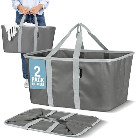 CleverMade Collapsible Laundry Baskets, 50L Tote 2 Pack, Charcoal by CleverMade
