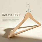 Wooden Hangers 30 Pack,Heavy Duty Solid Wooden Clothes Hangers with Pant Bar,360-Degree Rotatable Hook,Durable & Slim Wood Hangers for Coats,Jackets,Dress,Pants(Natural) - Image 2
