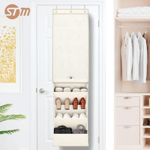 STORAGE MANIAC Over Door Shoe Organizer with Curtain Dustproof Heavy-Duty Large Deep Pocket Hanging Shoe Organizer for Closet Dorm & Narrow Door Storage Shoe Holder Shoe Rack, 9-Shelf Off White 1 Pack - Image 7