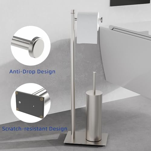 RUACQ Toilet Paper Holder Stand with Toilet Brush & Holder Set, Nickel - Image 4