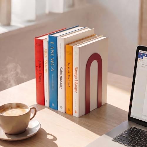Sanwarm Bookends, 12 Pack, Metal, for Home Office Desk Shelves Red Modern - Image 5