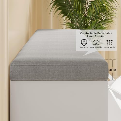 VOWNER Shoe Bench with 2 Flip Drawers, Shoe Organizer Storage Bench with Adjustable Shelves for Entryway, Hallway, Living Room (White) - Image 6