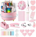 Office Supplies,Pink Desk Accessories,Desk Organizer,Stapler,Tape Dispenser,Folding Phone Stand,Scissors,Notebook,Staple Remover,Staples,Clear Tape,Sticky Notes,Clips,Cool Pen,Bookmark,Ect.22pcs by suniya