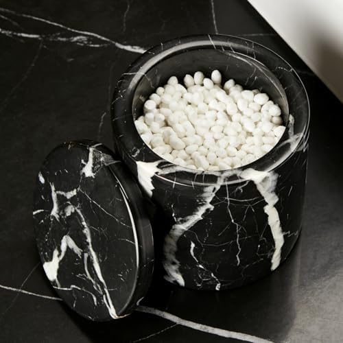 Black Marble Otip Holder Dispenser with Lid, Natural Marble Canister, High Capacity Bathroom Qtip Holder Storage, Natural Bathroom Organizer for Cotton Swabs,Balls,Pads,Floss Picks (Large) - Image 5