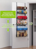 6-Tier Over Door Hanging Shelf, Adjustable Metal Storage Rack for Kitchen Pantry Office, Black - Image 3