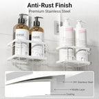 Adjustable Shower Caddy Hanging Rustproof Shower Caddy for Handheld Showerheads, Shower Organizer with Hooks Soap Holder, Anti-Swing Shower Rack Bathroom Accessories (White) - Image 3