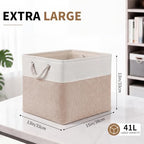 13×15×13 Inch 6 Pack Foldable Fabric Storage Basket with Handles,Extra Large Storage Basket,Decorative Storage Basket for Organizing Clothes, Toys, Books(White&Beige) - Image 2