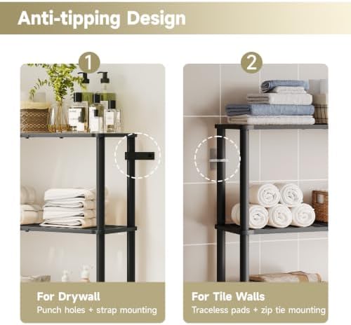 Over The Toilet Storage,3-Tier Bamboo Bathroom Shelf with Paper Holder - Image 6